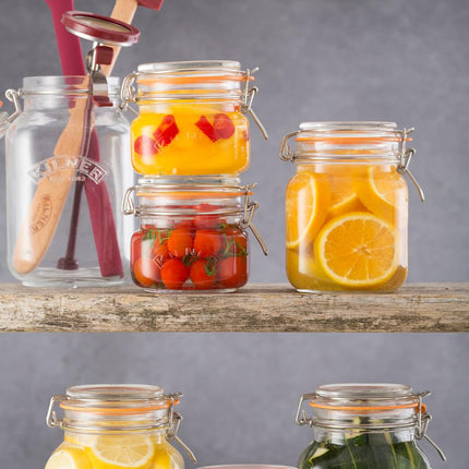 Kilner Square Clip Top Jar 0.5 Litre (500ml) Airtight Glass Jar for Storing Chutneys Pickled Fruits Rice Lentils Dry Foods
