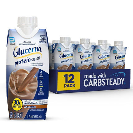 Glucerna Protein Smart Boisson nutritionnelle, Boisson protéinée pour diabétiques, Gestion de la glycémie, 30g de protéines, 150 calories, Chocolat, Carton de 11 oz liq., Paquet de 12