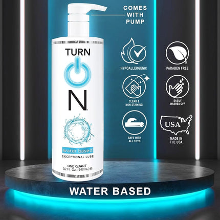 Turn On Water Based Sex Lube 32 Ounce Premium Personal Lubricant, Long Lasting Formula for Condom Safe Vegan Ph Balanced Hypoallergenic and Paraben Free Intimacy, Gel Lube for Men Women & Couples