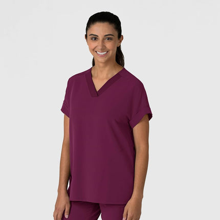 WonderWink Women's Women's Drop Shoulder Boxy Scrub Top Wine