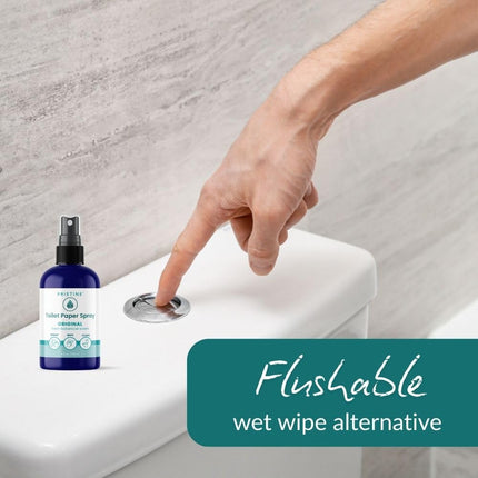 PRISTINE Toilet Paper Spray, As Seen on Shark Tank, Flushable Wipe Alternative, Personal Cleansing Bathroom Spray for Regular Toilet Tissue, Bidet Alternative, Made in USA, Fragrance Free, 4 oz Bottle