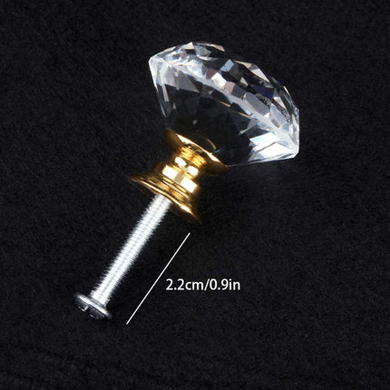 [12 PCS] 30mm Crystal Clear Glass Cabinet Drawer Pulls Golden Base, Tomorotec Diamond Shape Cupboard Knobs with Screws for Kitchen, Dresser, Cupboard, Bathroom, Wardrobe (1.2 inch / 30 mm)