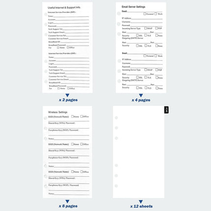 A6 Password Book Refills - 576 Entires Password Notebook Refill Paper with Alphabetical Tabs, Large Print Internet Log Book Replacement Pages, 224 Pages, 6.8in x 4.1in