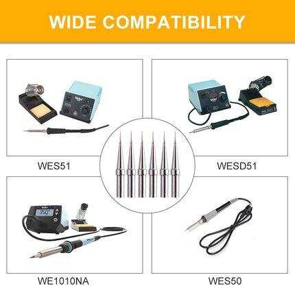 6pcs Weller ET Soldering Iron Replacement Tips for WES51/50,WESD51,WE1010NA,PES51 / 50,LR21 ET Tip Series (6PCS-02)
