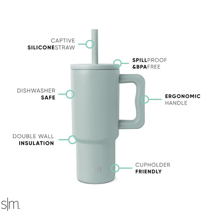 Simple Modern Kids 24 oz Tumbler with Handle and Silicone Straw Lid | Spill Proof and Leak Resistant | Reusable Stainless Steel Bottle | Gift for Kids Boys Girls | Trek Collection | Sea Glass Sage