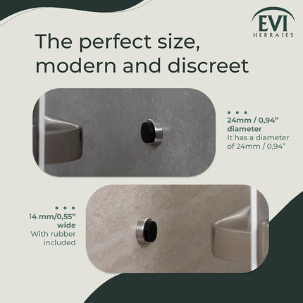 EVI Herrajes | Door Stop | 0.94" x 0.55" | Adhesive or Screw Installation | Matte Finish (Stainless Steel) | Black Natural Silicone Rubber | Mod. I-205/24