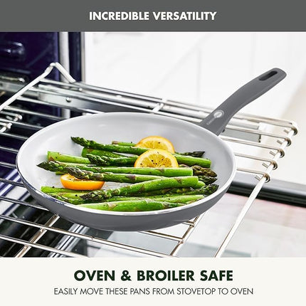 GreenPan Dover Batterie de cuisine saine en céramique antiadhésive, 12 pièces, sans PFAS, compatible lave-vaisselle, poignée confortable, gris