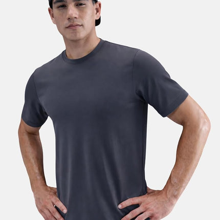 Liberty Imports 5 Pack Men’s Active Quick Dry Crew Neck T Shirts | Athletic Running Gym Workout Short Sleeve Tee Tops Bulk, White/Navy/Gray/Charcoal/Black, S