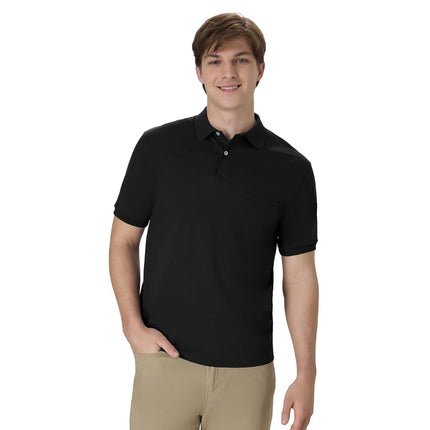 Hanes Men's Short Sleeve Jersey Pocket Polo, Black, X-Large (Pack of 2)