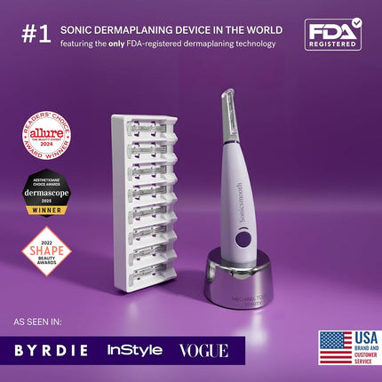 Michael Todd Beauty Sonicsmooth Dermaplane Razor for Women Face + Eyebrow trimmer Dermaplaning System - Peach Fuzz Remover - 8 Weeks of Dermaplaning Blades