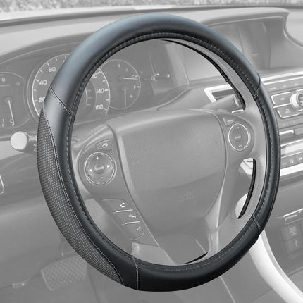 Motor Trend SW-808-WH White Steering Wheel Cover-Dotted Comfort Polyester Grip on Stitched Synthetic Leather