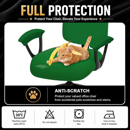 Stretchable Desk Office Chair Seat Covers with Armrest Covers - Universal Stretch Computer Chair Slipcover - Washable Rotating Backrest Coverings & Cushion Protectors for Dogs, Cats, Pets, Green