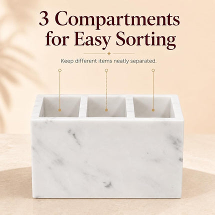 SIRIZEN-DIVING - Marble Pen Holder White Stone Rectangle Desk Organizer for Office Study (White 3 Layers)