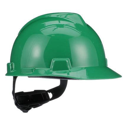 MSA 475362 V-Gard Cap Style Safety Hard Hat With Fas-Trac III Ratchet Suspension | Polyethylene Shell, Superior Impact Protection, Self Adjusting Crown-Straps - Standard Size in Green