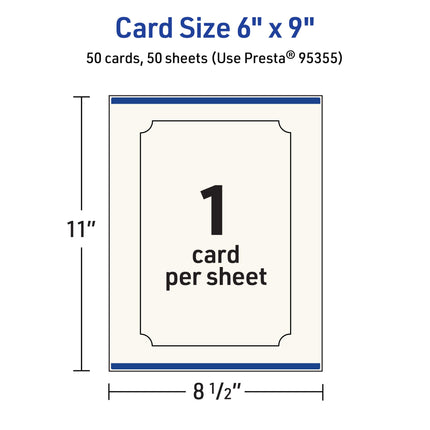 Avery Printable Rectangle Cards with Scalloped Edges, Sure Feed Technology, 6" x 9", Matte Ivory Cardstock, Print-to-the-Edge, Laser/Inkjet, 50 Total, Great for Postcards and Thank You Cards