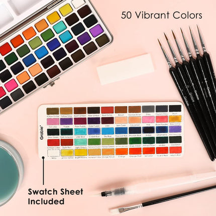 Grabie 50 Colour Watercolour Paint Set with Detail Paint Brushes