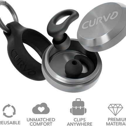 CURVD Everyday Earplugs + Case Clip Bundle, The Perfect earplug for Sleep, Travel, Noise Sensitivity/canceling + Case Clip Package Portable Waterproof Container & Silicone Sleeve for Ear Plugs(Black)