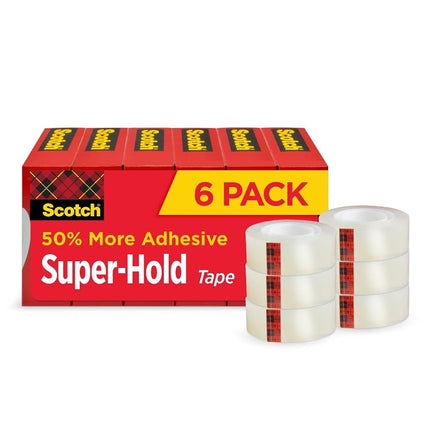 Scotch Super-Hold Tape, 6 Rolls, 50% More Adhesive