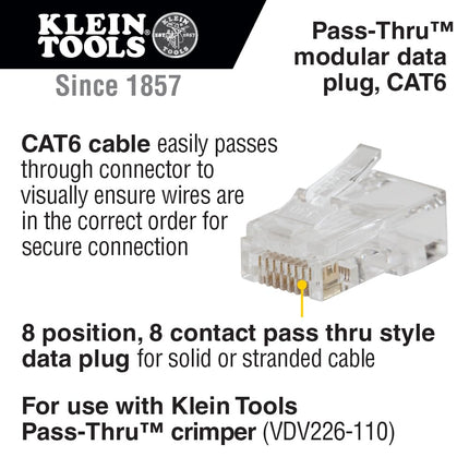 Klein Tools 80085 Kit de comprobador de cables VDV LAN y cables para enchufes de datos modulares RJ45 Pass-THRU de Klein, 6 piezas
