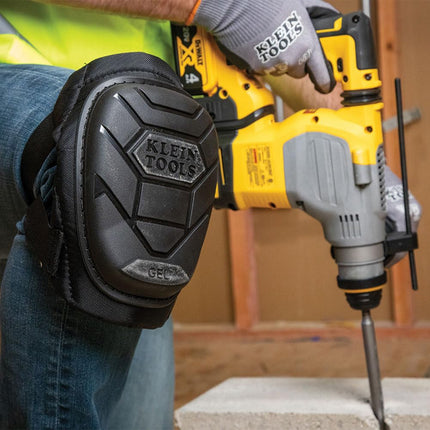 Klein Tools 60895 Knee Pads for Men and Women, Heavy Duty Semi-Round Stabilizer Gel Knee Pads with Adjustable Elastic Straps, for Construction, Flooring, Gardening, Black