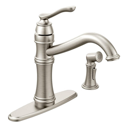 Moen 7245SRS Belfield One-Handle High Arc Kitchen Faucet with Side Spray, Spot Resist Stainless