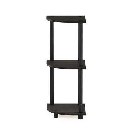 Furinno TURN-N-TUBE Corner Shelf, 3-Tier Corner Bookshelf, Display Storage Shelves with Open Shelves, for Organization and Storage, Living Room, Home Office, Garage, Espresso