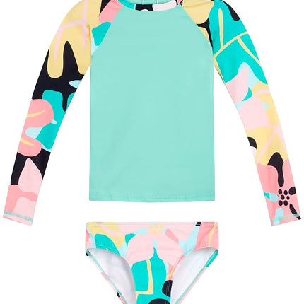 Kanu Surf Women's Long Sleeve Rashguard UPF 50+ Two Piece Swim Set, Aria Coral, 12