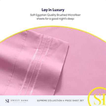 Parure de Draps California King - Draps de Luxe Respirants avec Élastique Intégral et Sangles d'Angle Sécurisées Intégrées - Collection Suprême 1800 Parure de Lit King Size California King, Poches Profondes, Parure de Draps, California King, Rose