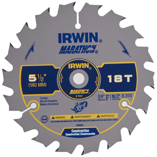 IRWIN Tools Marathon Carbide Cordless Circular Saw Blade, 5 1/2-Inch, 18T.063-inch Kerf (14027)