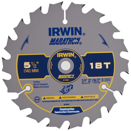 IRWIN Tools Marathon Carbide Cordless Circular Saw Blade, 5 1/2-Inch, 18T.063-inch Kerf (14027)