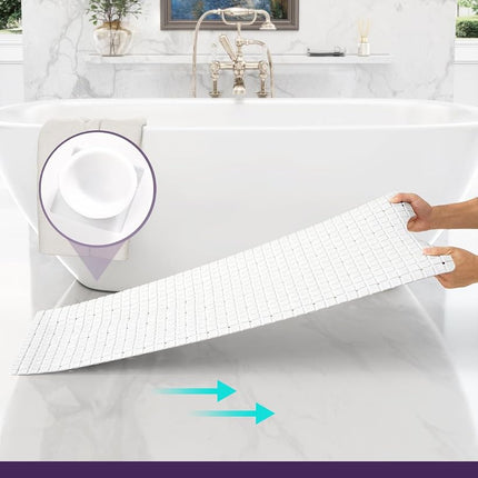 DEXI Bath Tub Shower Mat Non-Slip 16 x 39 Extra Long Bathtub Mats, Suction Cups, Drain Holes, Machine Washable Bathroom Mat, White