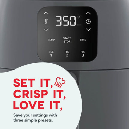 DASH Tasti-Crisp Digital Air Fryer with AirCrisp Technology, Custom Presets, Temperature Control, and Auto Shut Off Feature, 2.6 Quart - Cool Grey