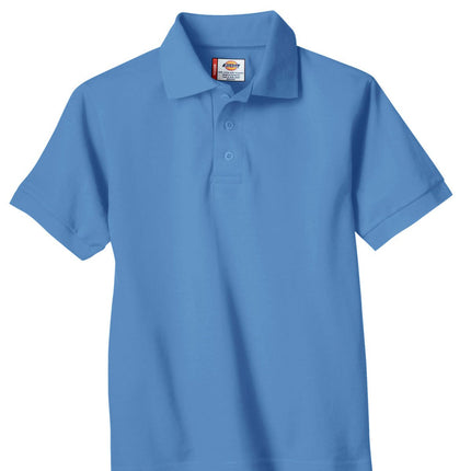 Dickies Big Boys' Short Sleeve Pique Polo Shirt, Light Blue, Small (8)
