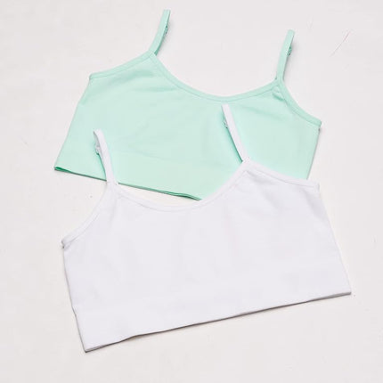 Maidenform Girls' Comfort Brami Bralette, 2 Pack, Bleached Aqua/White, Small