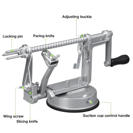 Apple Peeler Corer, Long Lasting Chrome Cast Magnesium Alloy Apple Peeler Slicer Corer with Stainless Steel Blades and Powerful Suction Base for Apples and Potato(Grey)