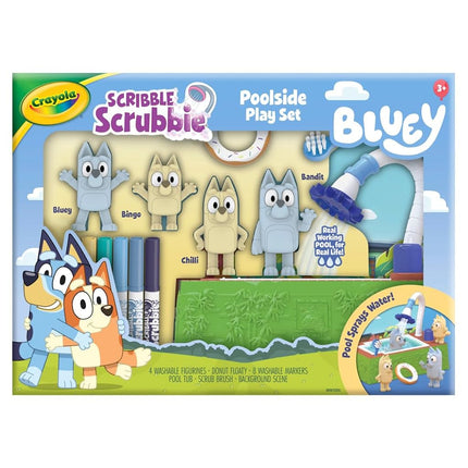Crayola Scribble Scrubbies Bluey Poolside Playset (4 Carat) Bluey Toy Washable Kids Holiday for Toddlers with Bingo, Chile and Bandit, Age 3+