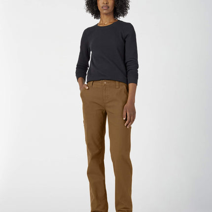 Dickies Women's Relaxed Straight Carpenter Pant, Rinsed Brown Duck, 14