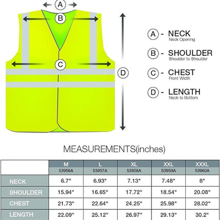 Neiko High Visibility Safety Vest ANSI Class 2, No Pocket, Neon Yellow, Large (L)