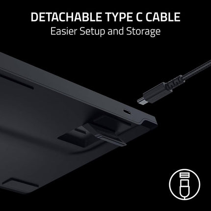 Teclado para juegos Razer DeathStalker V2: Switches ópticos de perfil bajo - Púrpura Clicky - Teclas recubiertas ultraduraderas - Placa superior de aluminio duradero - Rodillo multifunción y botón multimedia - Chroma RGB