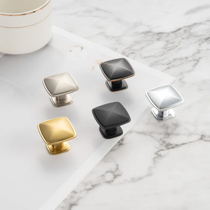 KOOFIZO 10 Pack Brushed Gold Cabinet Knobs Gold Drawer Knobs K02 Square Single Hole Cabinet Pulls for Cabinets Drawer Dresser Cupboard Bedroom Closet Bathroom Vanity