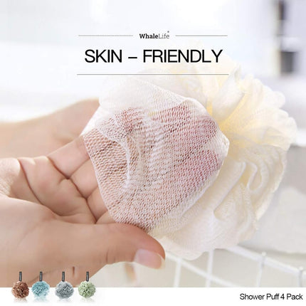 Shower Loofah Bath Sponge Mesh Pouf Scrubber Ball Body Washer 4 Pack (Candy)