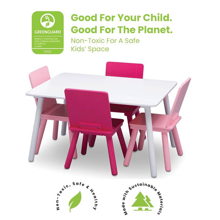 Delta Children Kids Table and Chair Set (4 Chairs Included) - Ideal for Arts & Crafts, Snack Time, Homeschooling, Homework & More, White/Pink