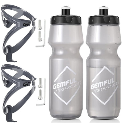 GEMFUL Bike Water Bottle with Holder Combo 2 Pack 
