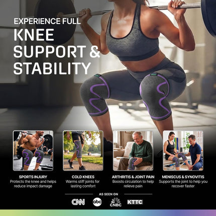 MODVEL Knee Support Compression Sleeve Women & Men - 2 Pack, Running Knee Brace, ACL & Arthritis Pain Relief, Joint Pain, Meniscus Tear, & Every day use (S)