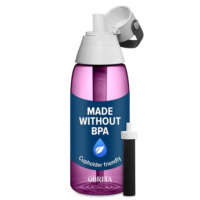 Brita Hard-Sided Plastic Premium Filtering Water Bottle, BPA-Free, Reusable, Replaces 300 Plastic Water Bottles, Filter Lasts 2 Months or 40 Gallons, Includes 1 Filter, Orchid - 36 oz.