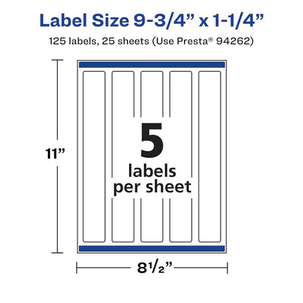 Avery Glossy Clear Rectangle Labels with Sure Feed, 9.75" x 1.25", 125 Glossy Clear Labels, Print-to-The-Edge, Laser/Inkjet Printable Labels