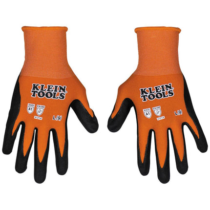 Klein Tools 60672 Work Gloves, Knit Dipped Cut Resistant ANSI A1 Nitrile Coated Gloves, Nylon-Spandex, Touchscreen Capable, Large, 1-Pair