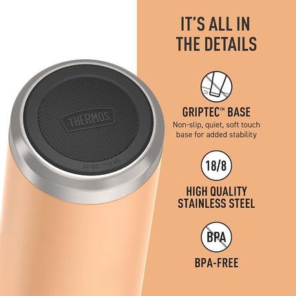 THERMOS ICON Series Stainless Steel Water Bottle with Spout - 24 Ounce, Melon - Vacuum Insulated Water Bottle with Lid