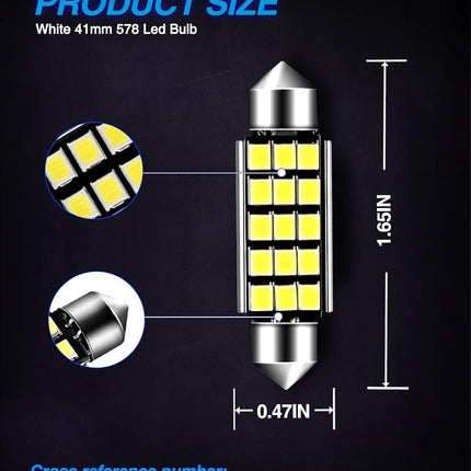 Marsauto 578 LED Bulbs Extremely Bright 400LM 2835 Chipsets for LED Interior Dome Map Door Lights Bulbs 211-2 212-2 569 6411 6451 41mm 42mm 1.59inch 6500K White (Pack of 4)