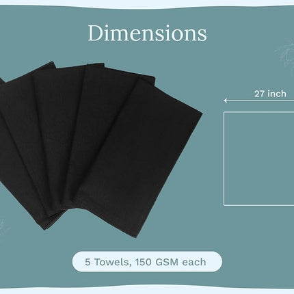 Organic Cotton Mart Black Flour Sack Tea Towels - 100% Cotton, 27"x27", 5 Pack, Highly Absorbent Black Dish Towels - Versatile Use for Baking - Customize with Embroidery, Printing or Sublimation
